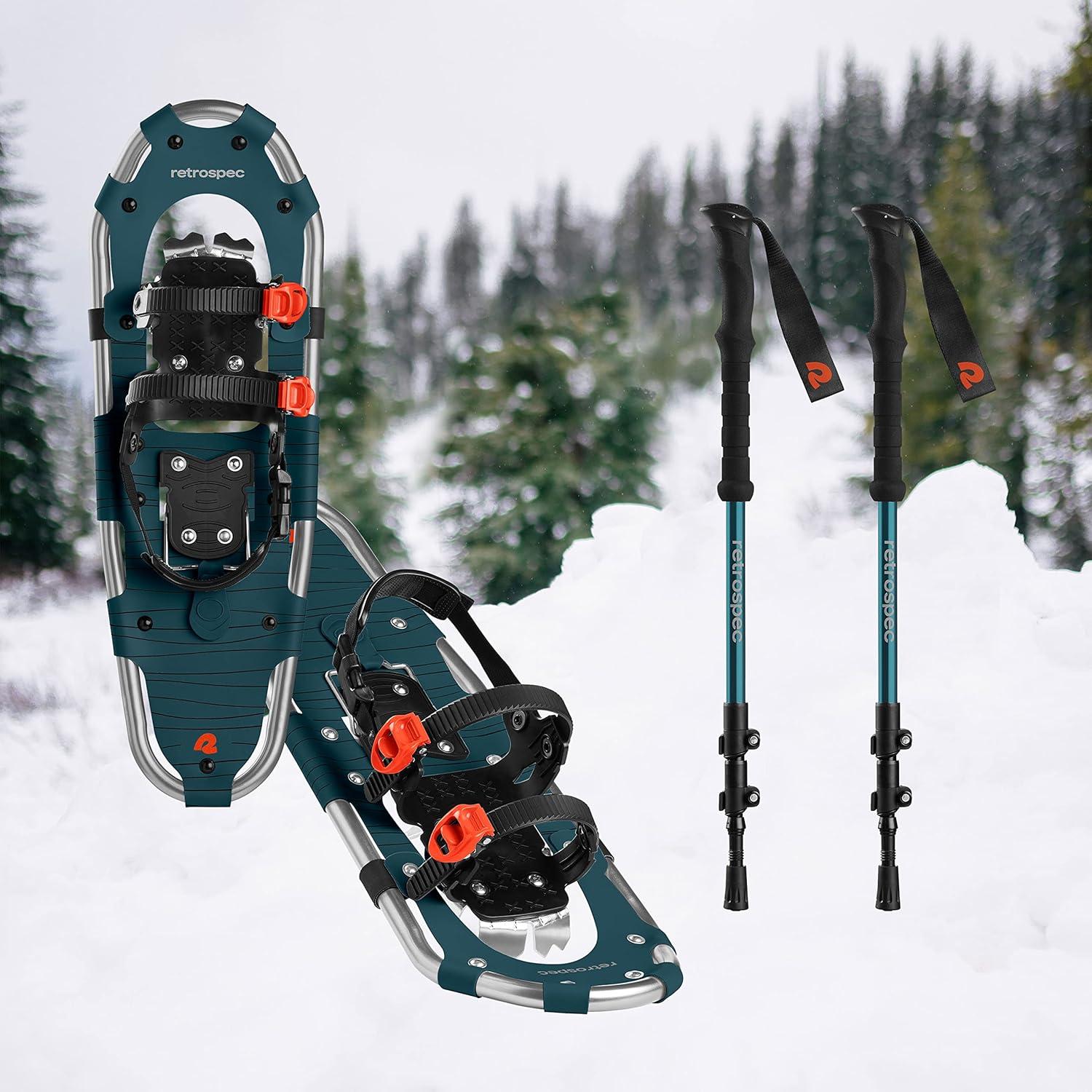 Retrospec Drifter Snowshoes & Trekking Poles Bundle with Adjustable Bindings – Lightweight Aluminum Snow Shoes for Women & Men – All Terrain Hiking & Winter Sports(Superior Blue)