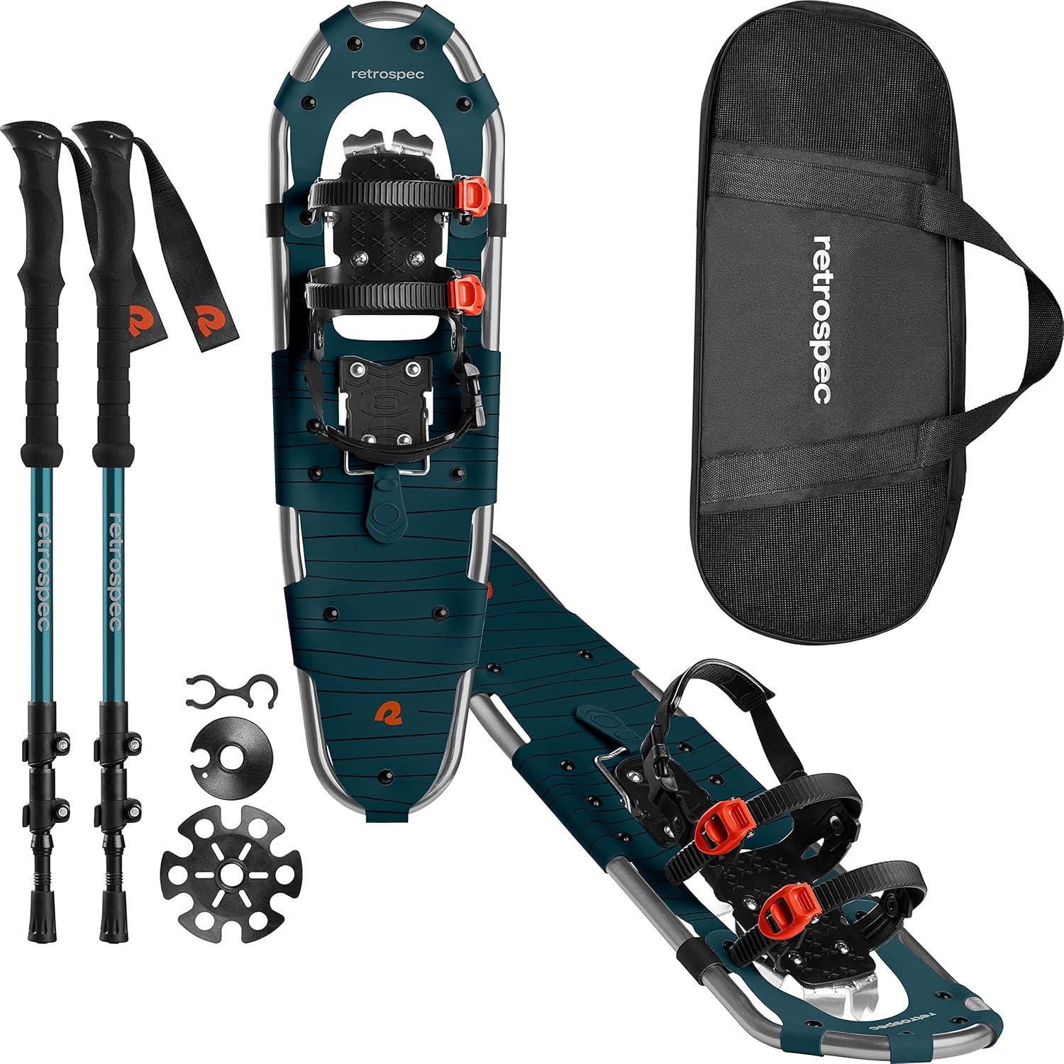 Retrospec Drifter Snowshoes & Trekking Poles Bundle with Adjustable Bindings – Lightweight Aluminum Snow Shoes for Women & Men – All Terrain Hiking & Winter Sports(Superior Blue)