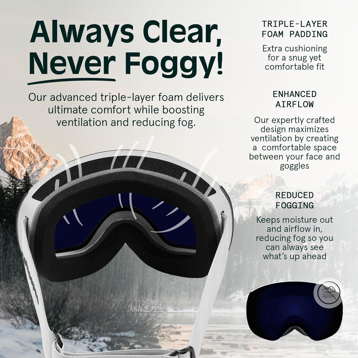 Retrospec Traverse Plus Ski & Snowboard Snow Goggles and Interchangeble Lenses for Men and Women, Anti-Fog and OTG Design(Matte White/Sapphire)