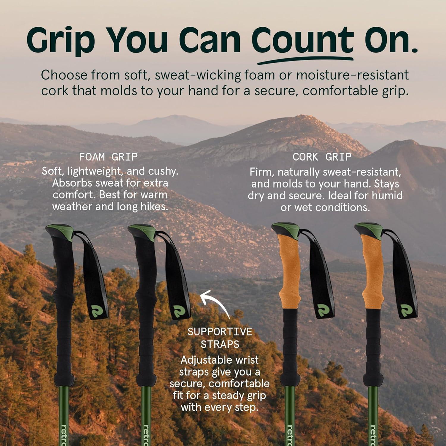 Retrospec Solstice Hiking Poles for Men & Women – Adjustable and Collapsible Lightweight Walking & Trekking Sticks – Aluminum w/Cork or Foam Grip(Matte Forest)