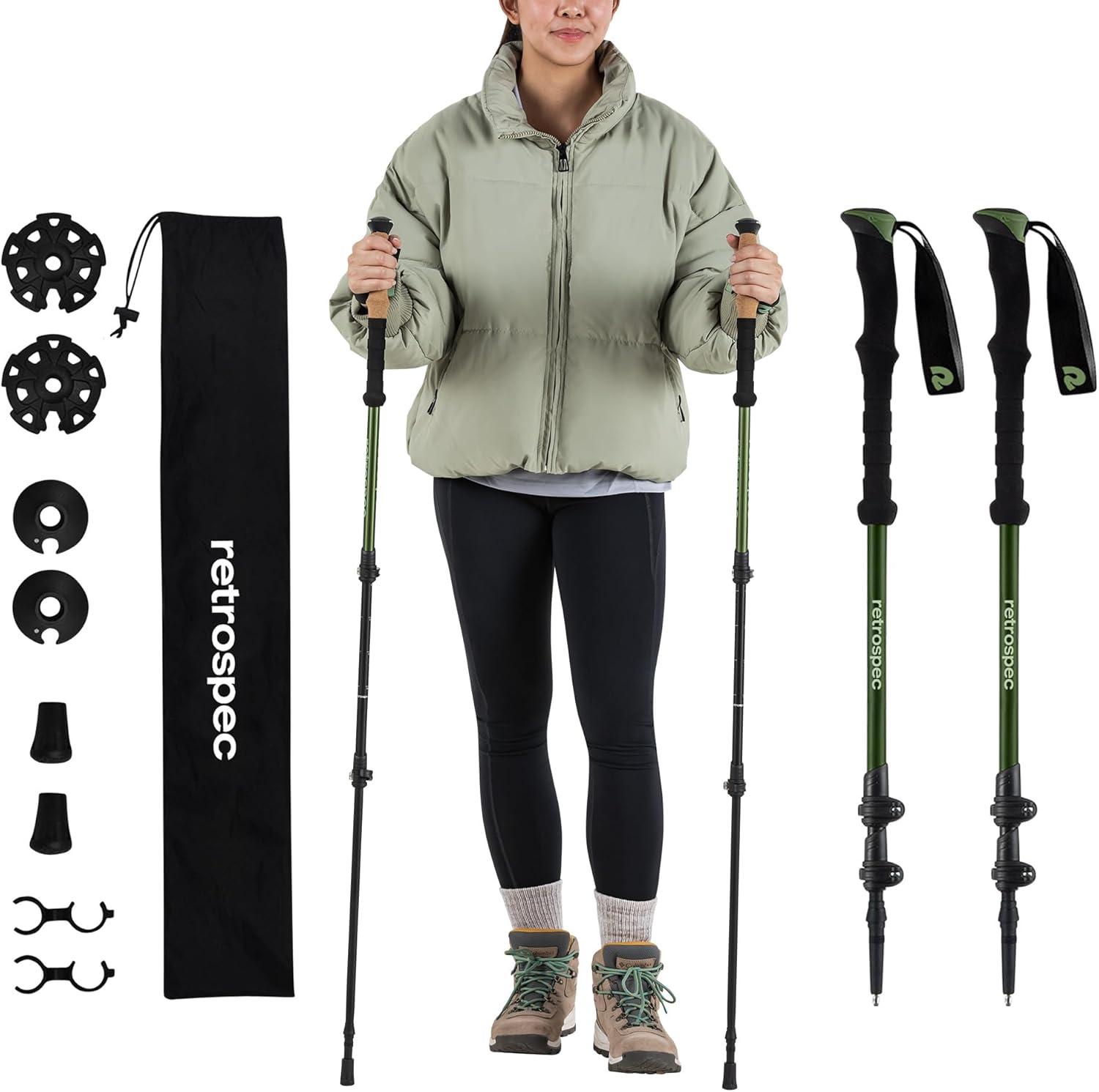 Retrospec Solstice Hiking Poles for Men & Women – Adjustable and Collapsible Lightweight Walking & Trekking Sticks – Aluminum w/Cork or Foam Grip(Matte Forest)