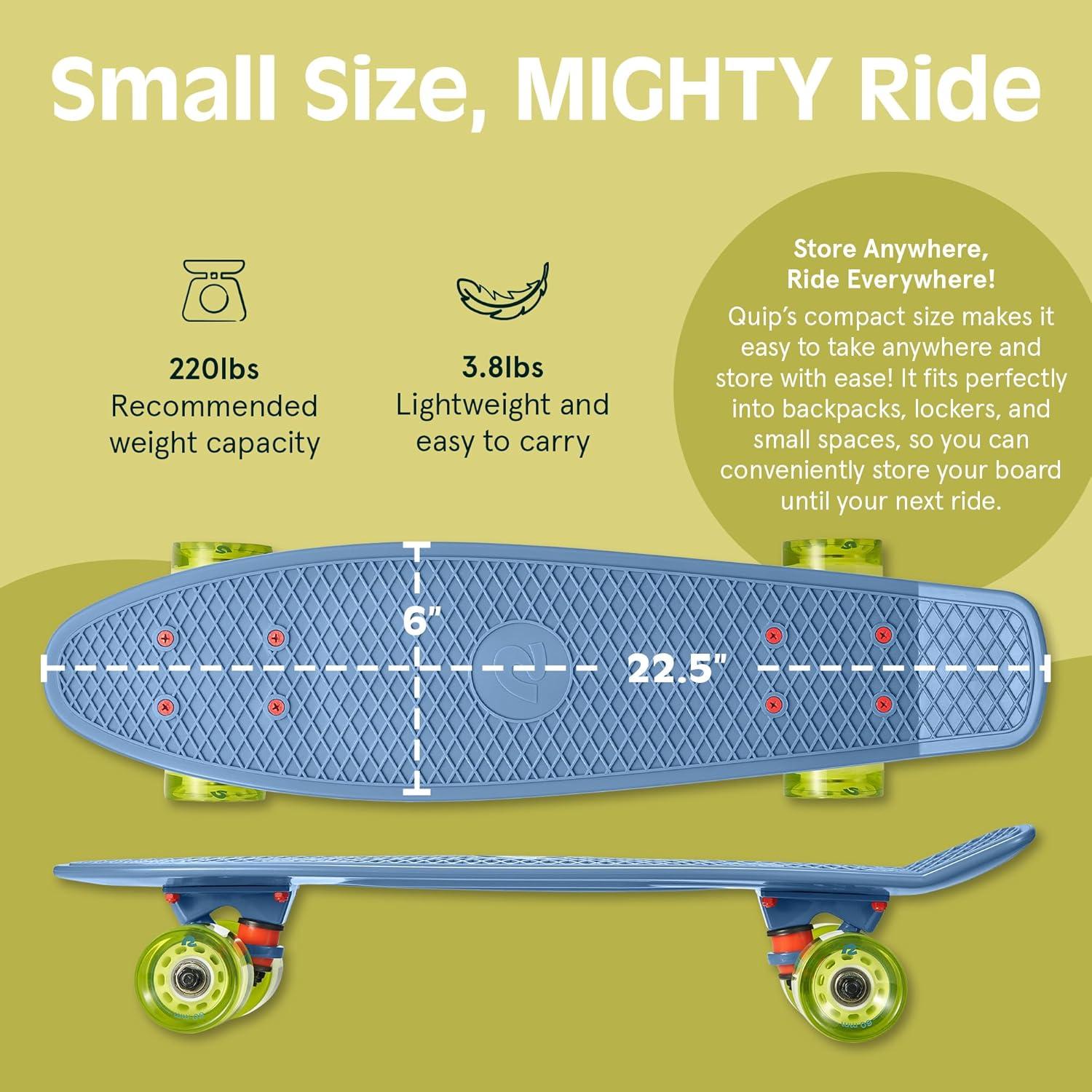 Retrospec Quip Mini Cruiser Skateboard 22.5″ Classic Retro Plastic Cruiser Complete Skateboard with ABEC 7 Bearings and PU Wheels Compact Board w/Grippy, Molded Waffle Deck(Marine Blue)