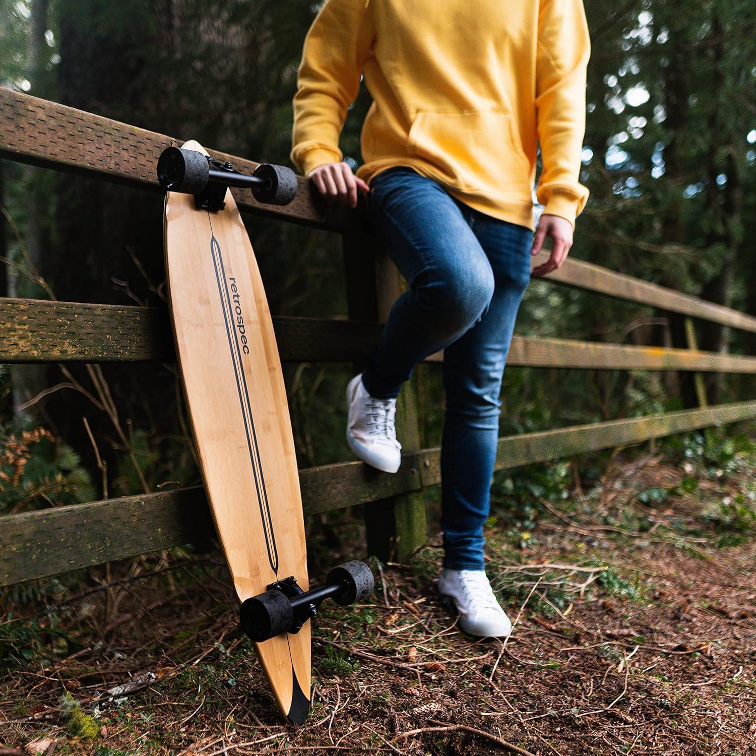 Retrospec Zed Pintail & Cruiser Longboard Adult Skateboard – 44in Bamboo & Canadian Maple Deck with ABEC-7 Bearings, 70mm PU Wheels for Commuting & Carving(Navy Paisley)