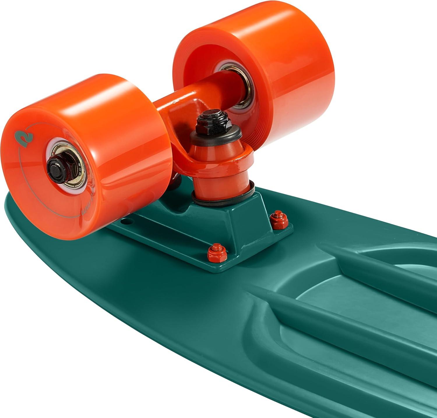 Retrospec Quip Mini Cruiser Skateboard 22.5″ Classic Retro Plastic Cruiser Complete Skateboard with ABEC 7 Bearings and PU Wheels Compact Board w/Grippy, Molded Waffle Deck(Tropical Teal)