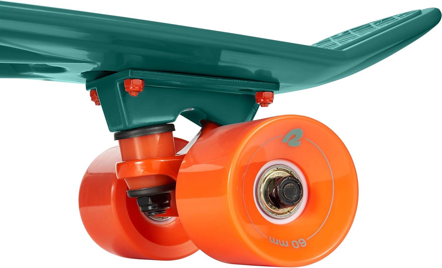 Retrospec Quip Mini Cruiser Skateboard 22.5″ Classic Retro Plastic Cruiser Complete Skateboard with ABEC 7 Bearings and PU Wheels Compact Board w/Grippy, Molded Waffle Deck(Tropical Teal)