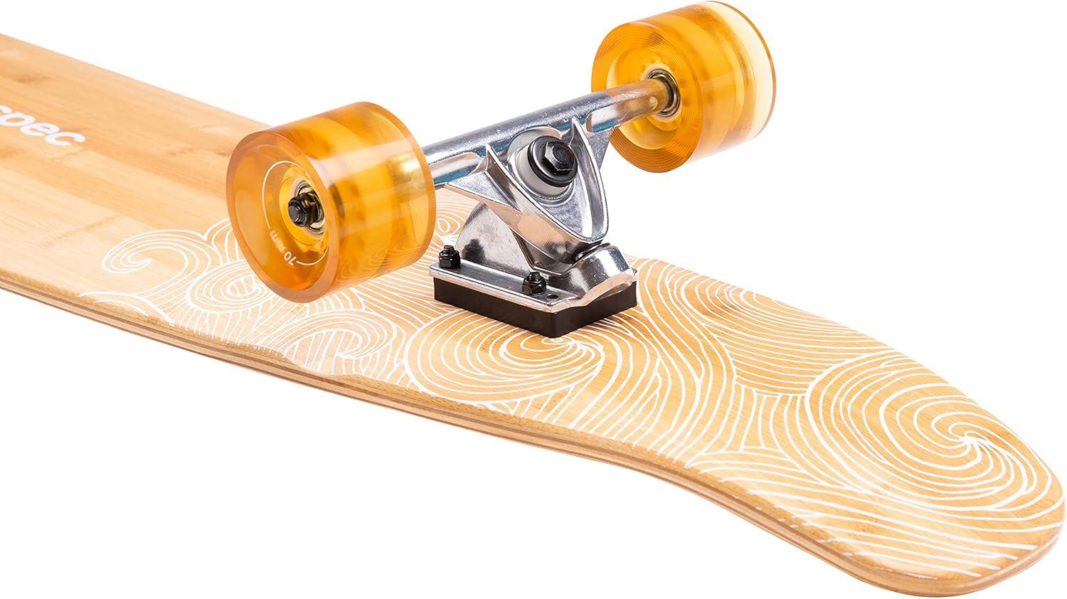 Retrospec Zed Pintail & Cruiser Longboard Adult Skateboard – 44in Bamboo & Canadian Maple Deck with ABEC-7 Bearings, 70mm PU Wheels for Commuting & Carving(Riptide)
