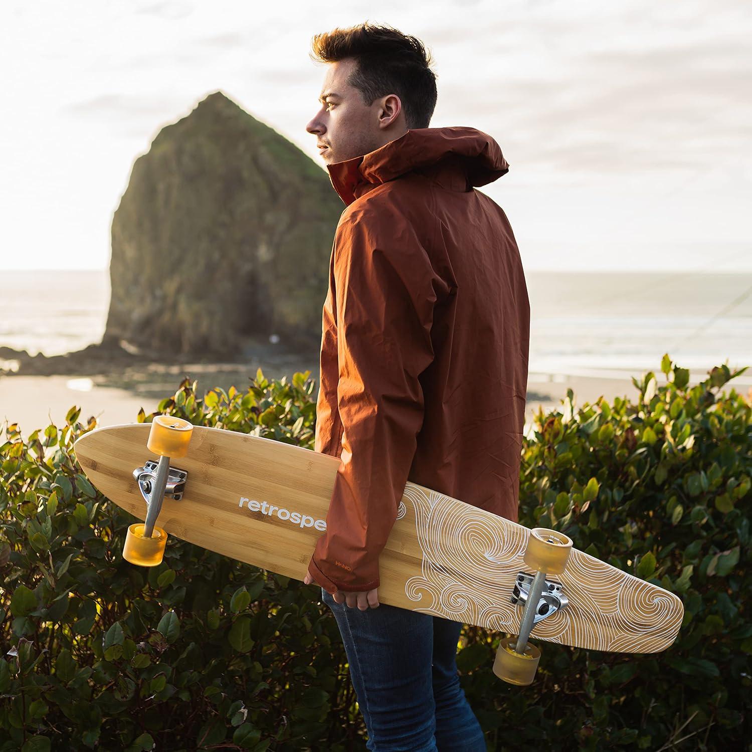 Retrospec Zed Pintail & Cruiser Longboard Adult Skateboard – 44in Bamboo & Canadian Maple Deck with ABEC-7 Bearings, 70mm PU Wheels for Commuting & Carving(Riptide)