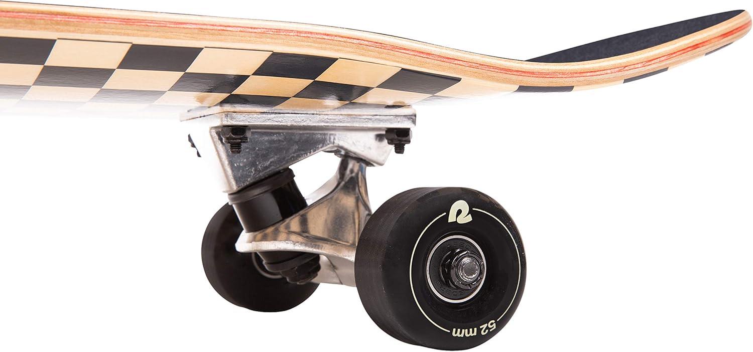 Retrospec Alameda Skateboard Complete | Canadian Maple Wood Deck w/ 5.5 Inch Aluminum Alloy Trucks for Commuting, Cruising, Carving & Downhill Riding(Black Checker)