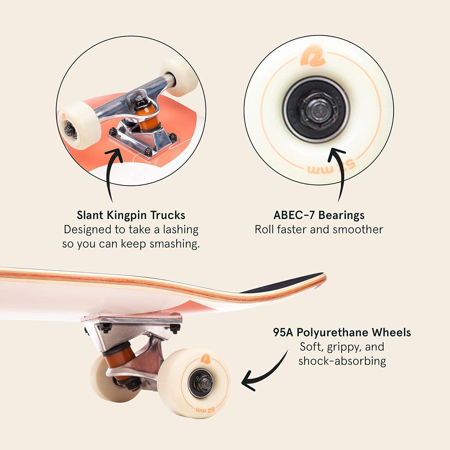 Retrospec Alameda Skateboard Complete | Canadian Maple Wood Deck w/ 5.5 Inch Aluminum Alloy Trucks for Commuting, Cruising, Carving & Downhill Riding(Modern Terracota)