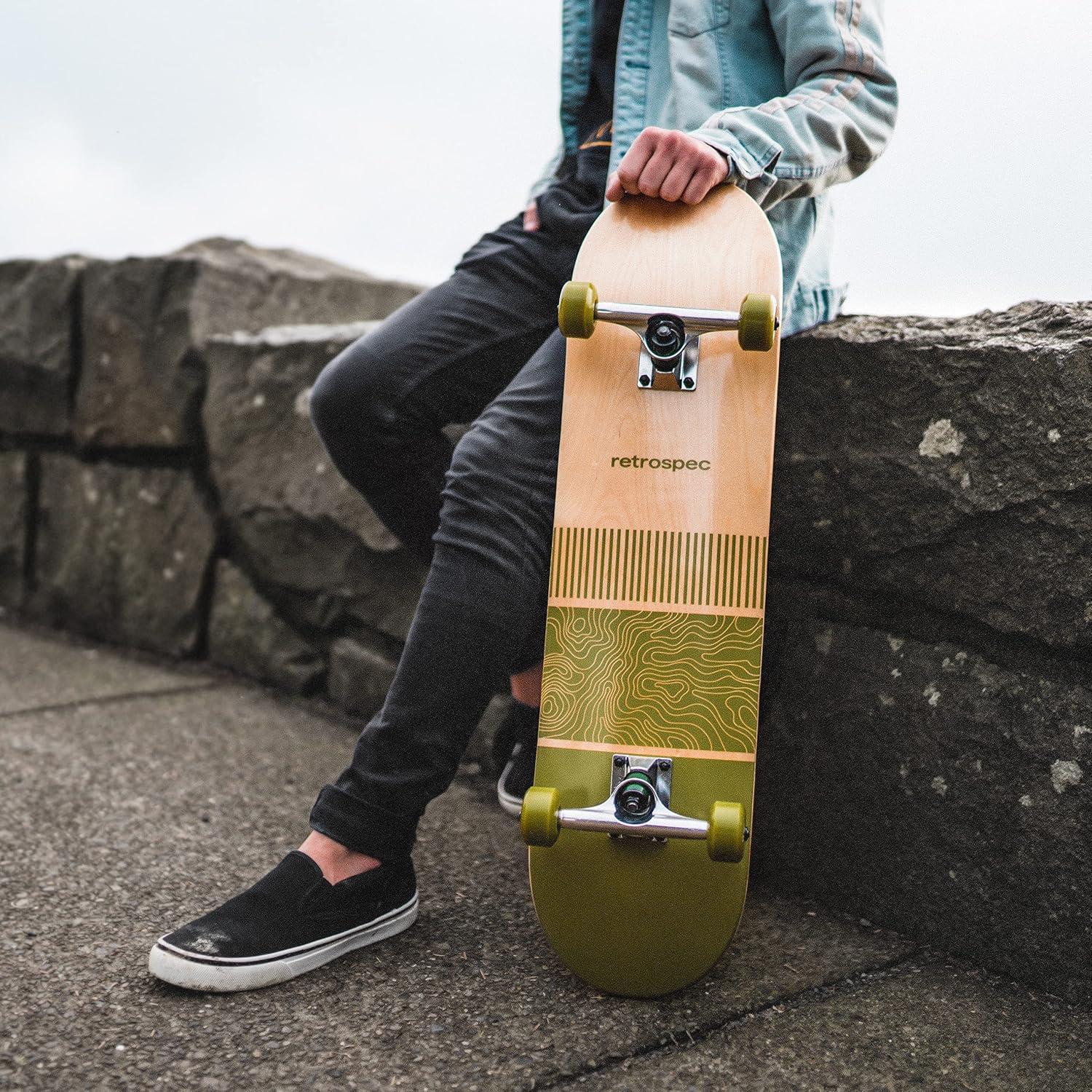 Retrospec Alameda Skateboard Complete | Canadian Maple Wood Deck w/ 5.5 Inch Aluminum Alloy Trucks for Commuting, Cruising, Carving & Downhill Riding(Marine Isometric)