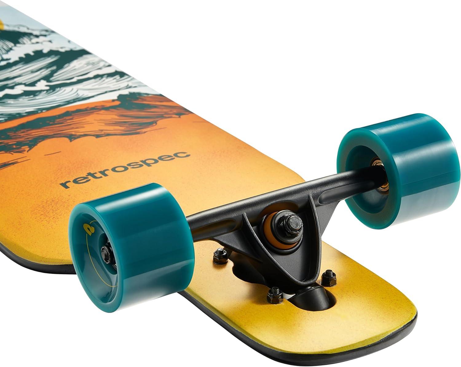 Retrospec Rift Drop-Through Longboard Skateboard Complete Canadian Maple Wood Cruiser w/Drop-Through Trucks for Commuting, Cruising, Carving & Downhill Riding(Rip Current)