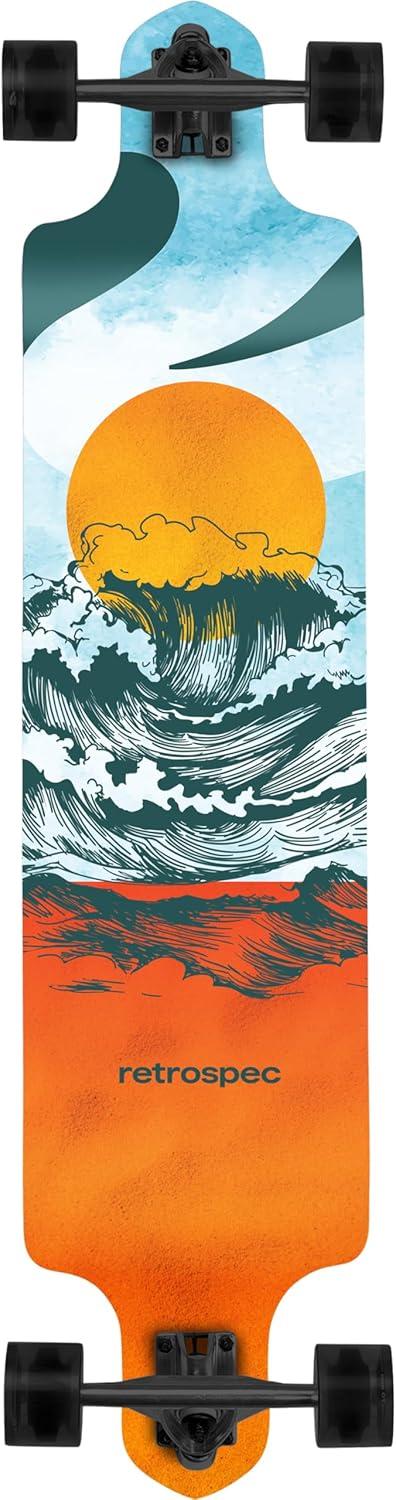 Retrospec Tidal Drop Down Longboard – 41″ Extra Wide Stable Deck, 9-Ply Canadian Maple, ABEC-9 Bearings, 85A PU Wheels, Reverse Kingpin Trucks for Cruising & Downhill(Rip Current)