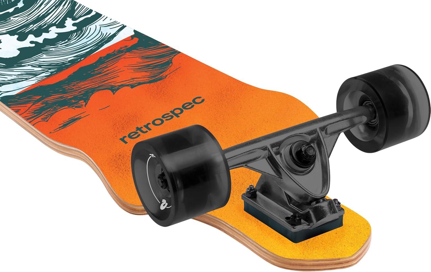 Retrospec Tidal Drop Down Longboard – 41″ Extra Wide Stable Deck, 9-Ply Canadian Maple, ABEC-9 Bearings, 85A PU Wheels, Reverse Kingpin Trucks for Cruising & Downhill(Rip Current)
