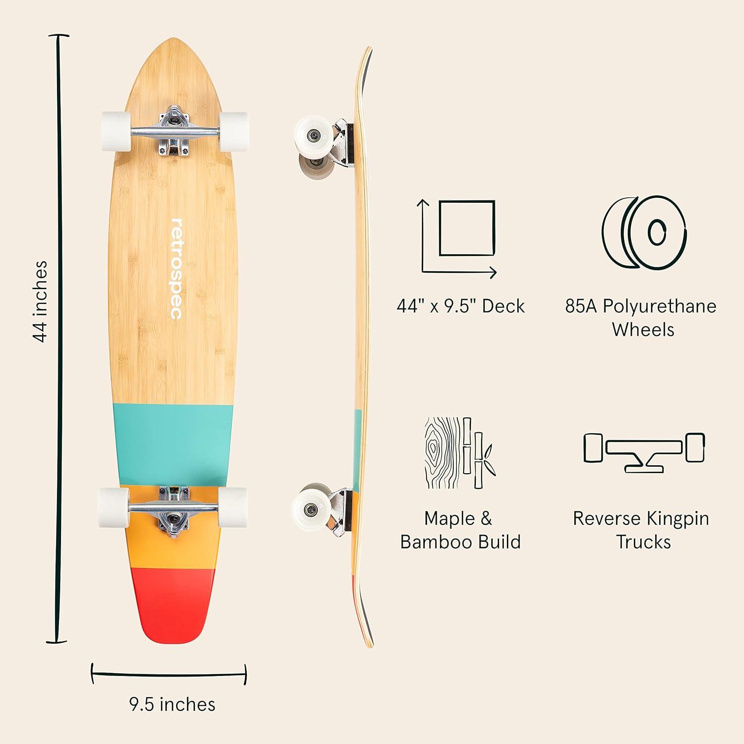 Retrospec Zed Longboard Skateboard Complete Cruiser | Bamboo & Canadian Maple Wood Cruiser w/ Reverse Kingpin Trucks for Commuting, Cruising, Carving & Downhill Riding