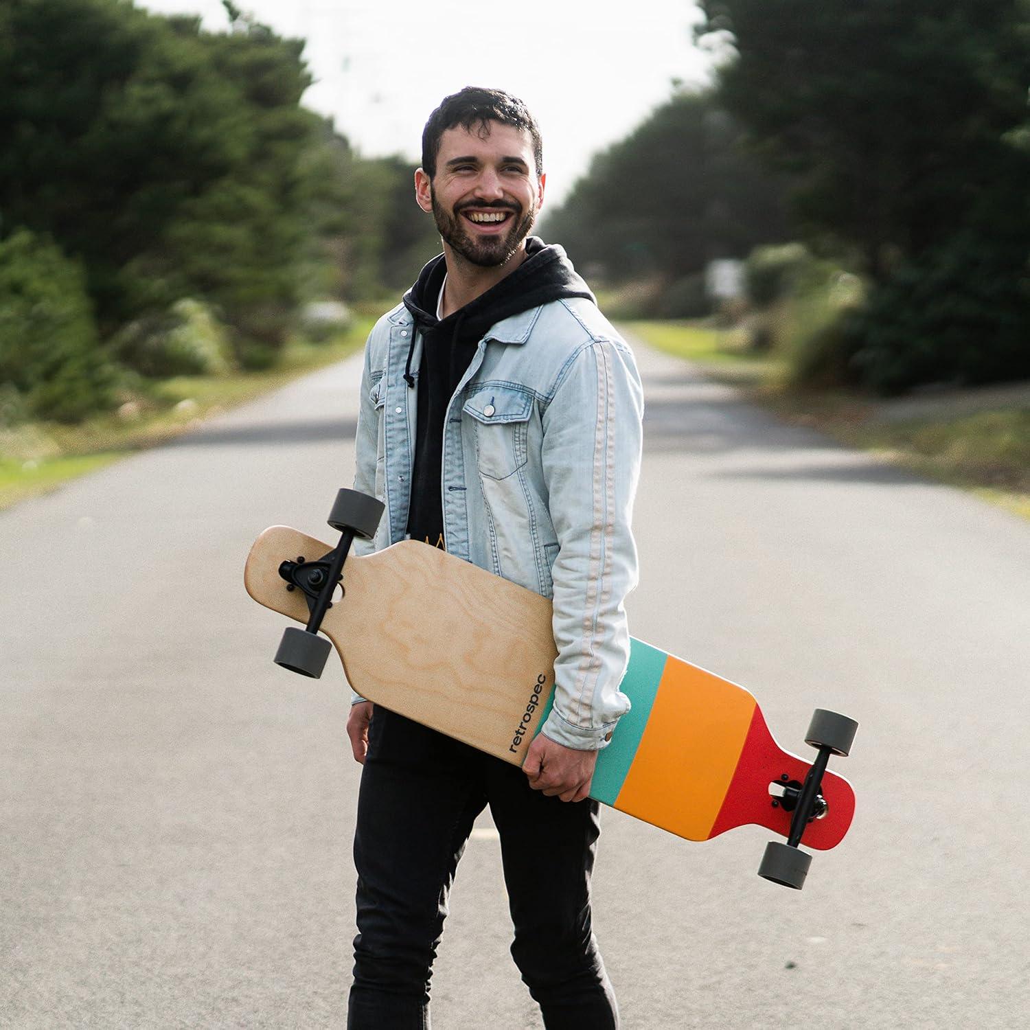 Retrospec Rift Drop-Through Longboard Skateboard Complete Canadian Maple Wood Cruiser w/Drop-Through Trucks for Commuting, Cruising, Carving & Downhill Riding(Zion)