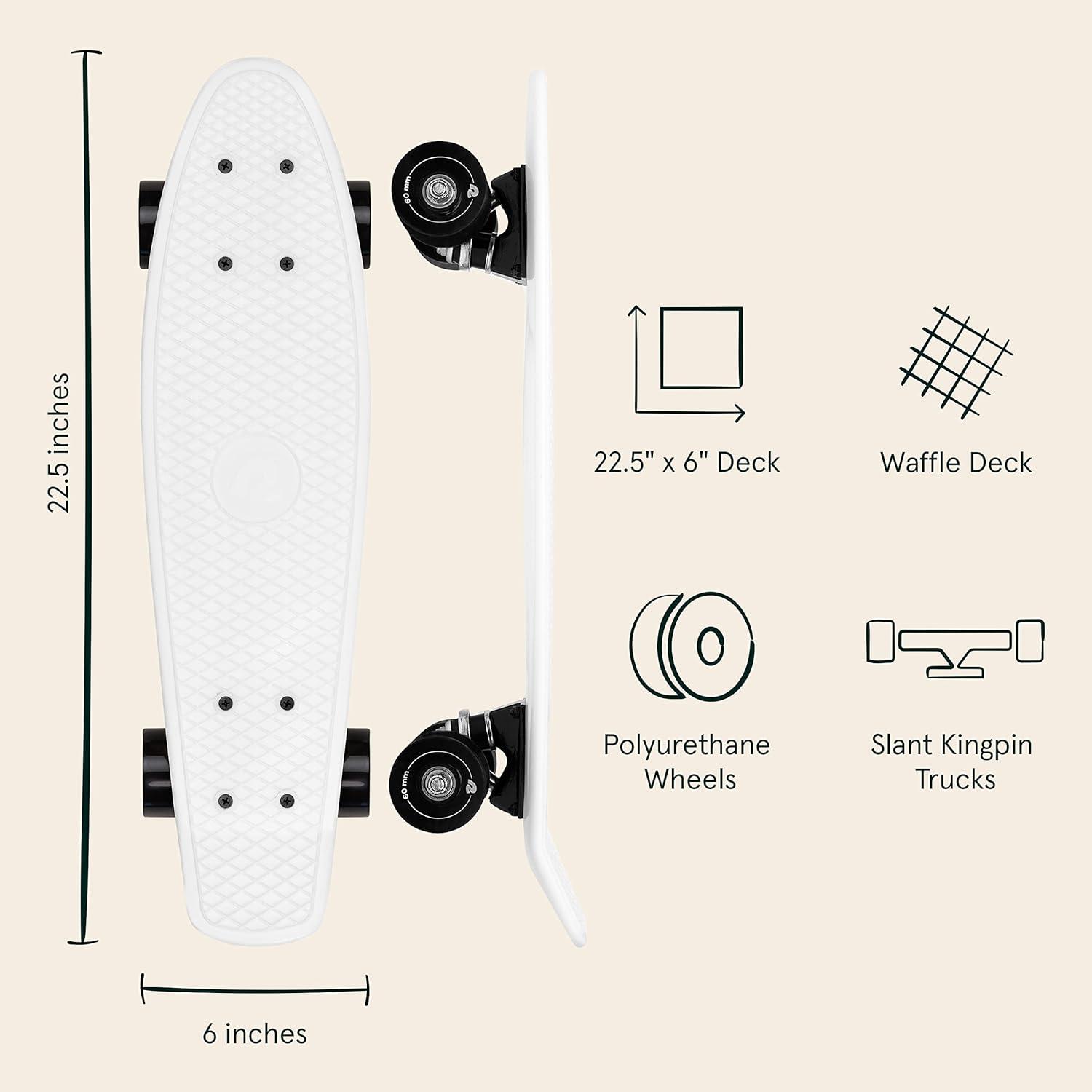 Retrospec Quip Mini Cruiser Skateboard 22.5″ Classic Retro Plastic Cruiser Complete Skateboard with ABEC 7 Bearings and PU Wheels Compact Board w/Grippy, Molded Waffle Deck(Domino)