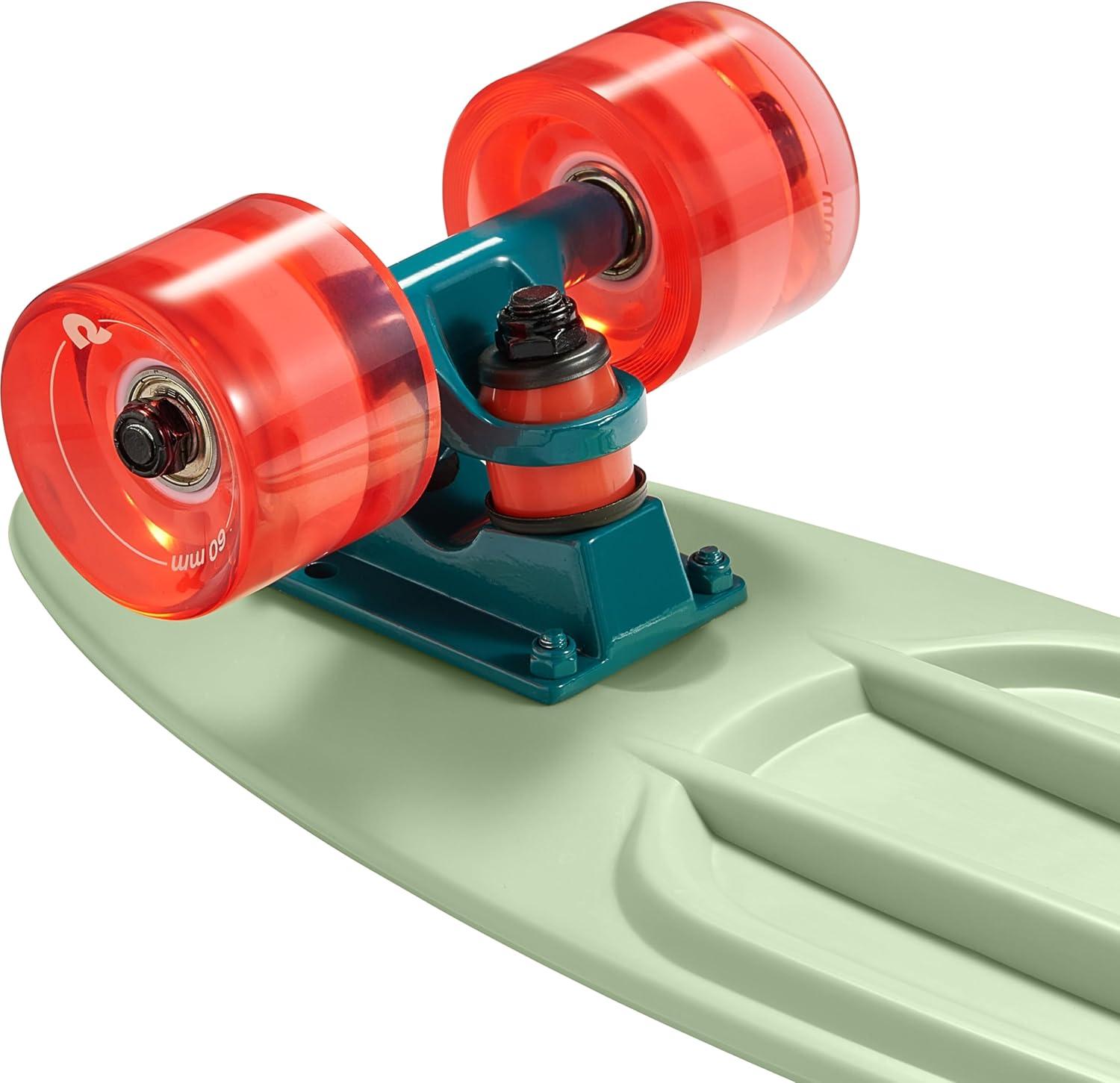 Retrospec Quip Mini Cruiser Skateboard 22.5″ Classic Retro Plastic Cruiser Complete Skateboard with ABEC 7 Bearings and PU Wheels Compact Board w/Grippy, Molded Waffle Deck(Green Tea)