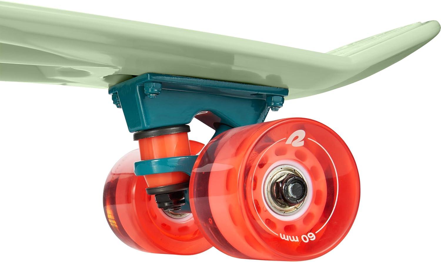 Retrospec Quip Mini Cruiser Skateboard 22.5″ Classic Retro Plastic Cruiser Complete Skateboard with ABEC 7 Bearings and PU Wheels Compact Board w/Grippy, Molded Waffle Deck(Green Tea)