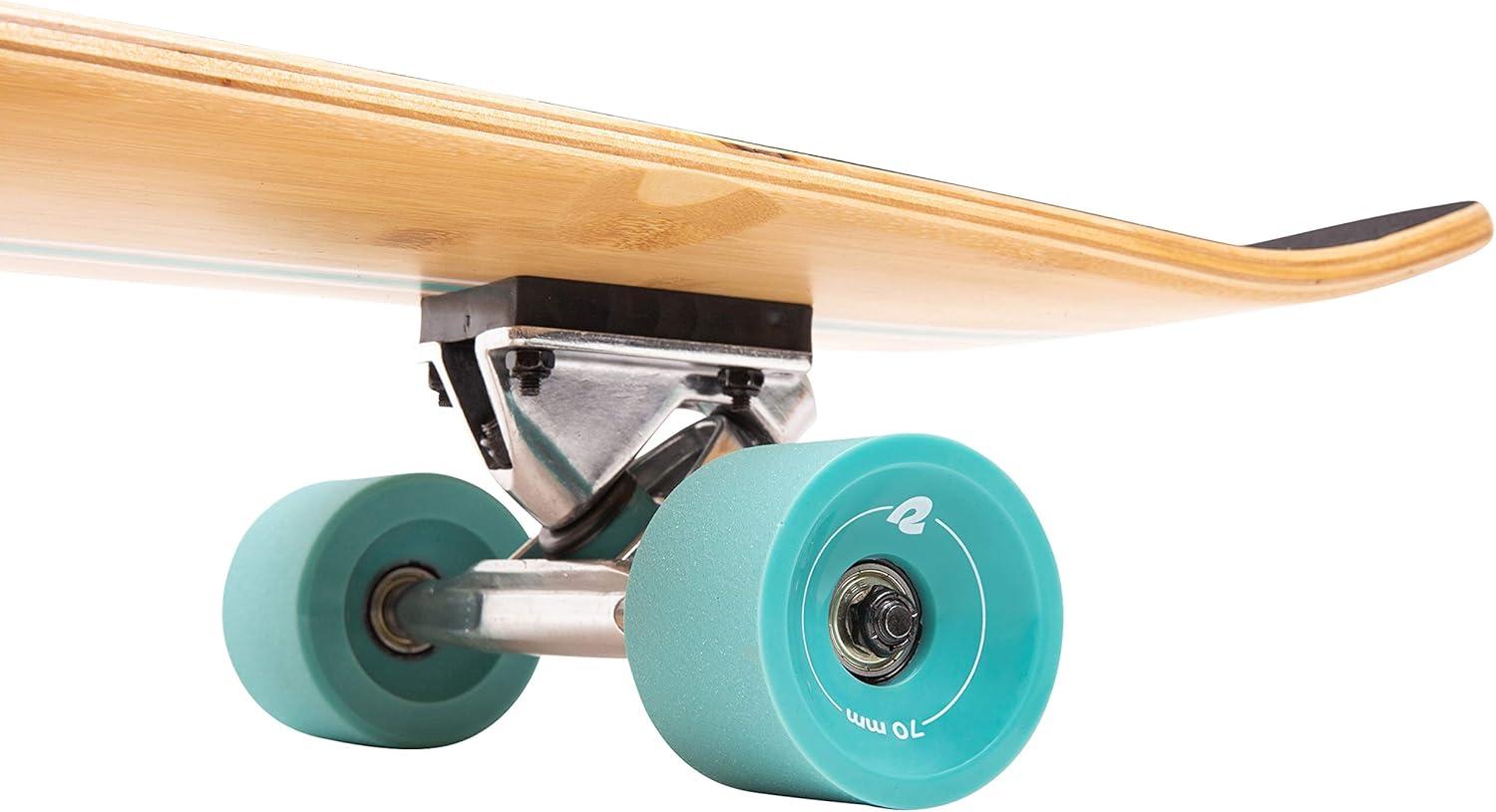Retrospec Zed Pintail & Cruiser Longboard Adult Skateboard – 44in Bamboo & Canadian Maple Deck with ABEC-7 Bearings, 70mm PU Wheels for Commuting & Carving(Aqua Pipeline)