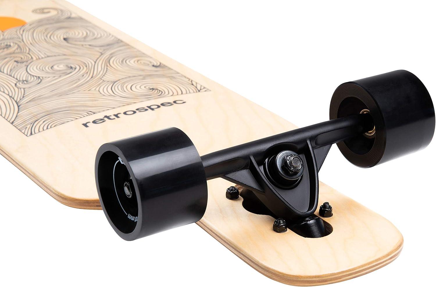 Retrospec Rift Drop-Through Longboard Skateboard Complete Canadian Maple Wood Cruiser w/Drop-Through Trucks for Commuting, Cruising, Carving & Downhill Riding(Tangerine Wave)