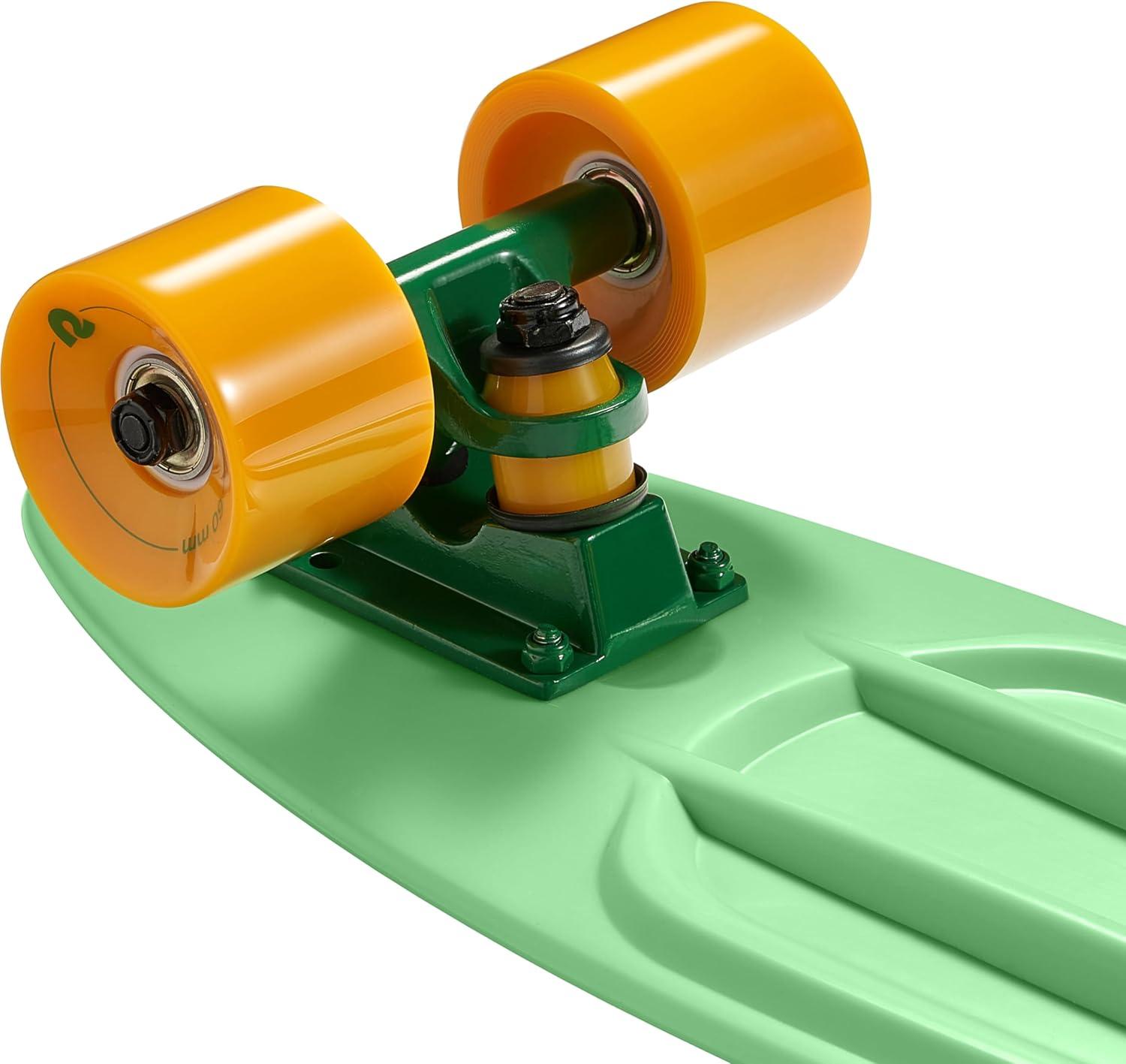 Retrospec Quip Mini Cruiser Skateboard 22.5″ Classic Retro Plastic Cruiser Complete Skateboard with ABEC 7 Bearings and PU Wheels Compact Board w/Grippy, Molded Waffle Deck(Lark Green)