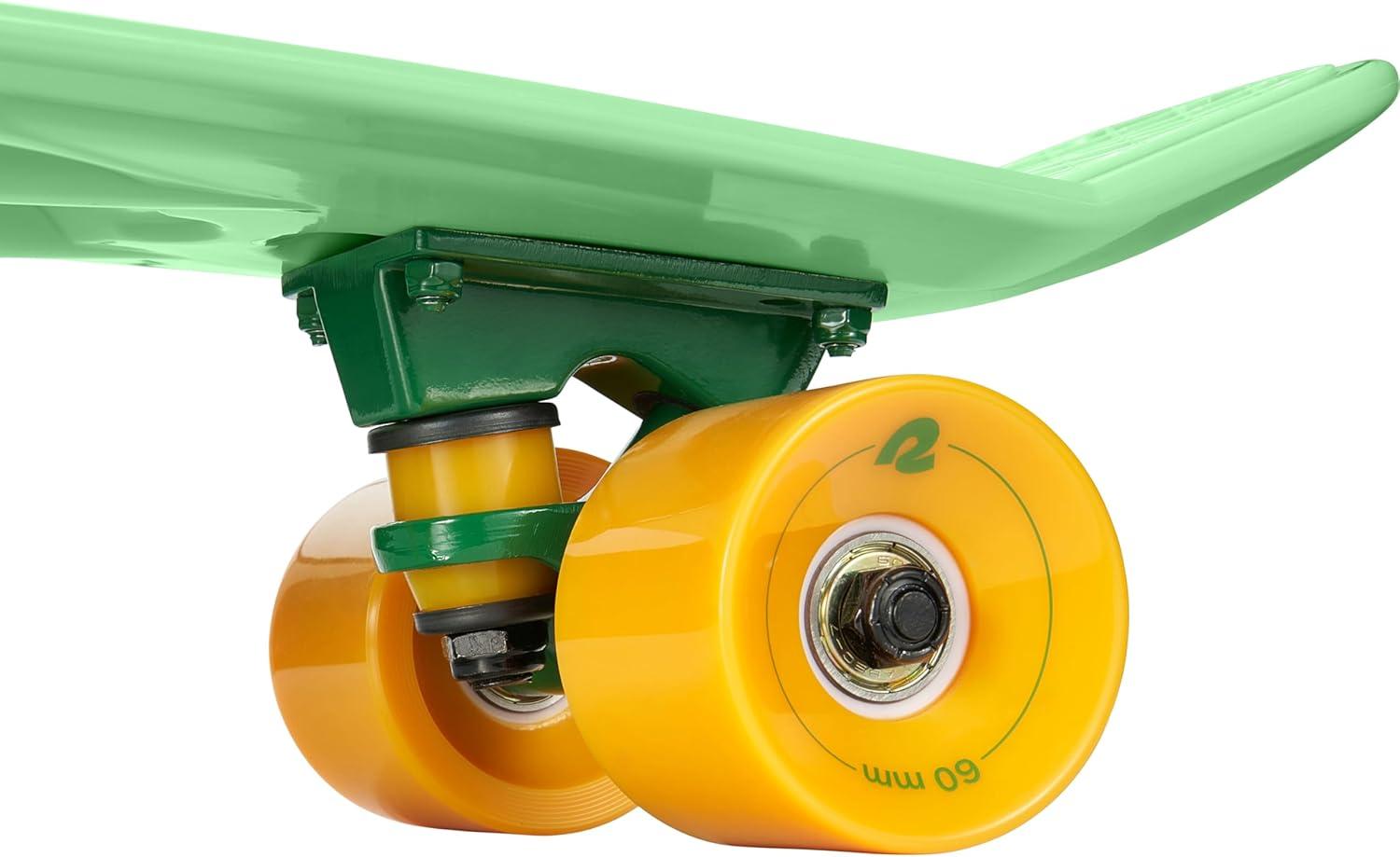 Retrospec Quip Mini Cruiser Skateboard 22.5″ Classic Retro Plastic Cruiser Complete Skateboard with ABEC 7 Bearings and PU Wheels Compact Board w/Grippy, Molded Waffle Deck(Lark Green)