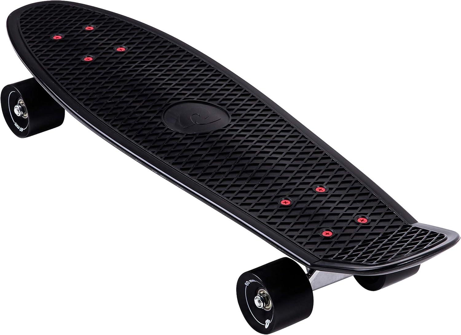 Retrospec Quip Skateboard 22.5″ and 27″ Classic Retro Plastic Cruiser Complete Skateboard with ABEC 7 Bearings and PU Wheels(Black)
