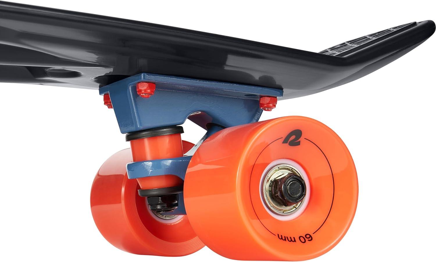 Retrospec Quip Mini Cruiser Skateboard 22.5″ Classic Retro Plastic Cruiser Complete Skateboard with ABEC 7 Bearings and PU Wheels Compact Board w/Grippy, Molded Waffle Deck(El Diablo)