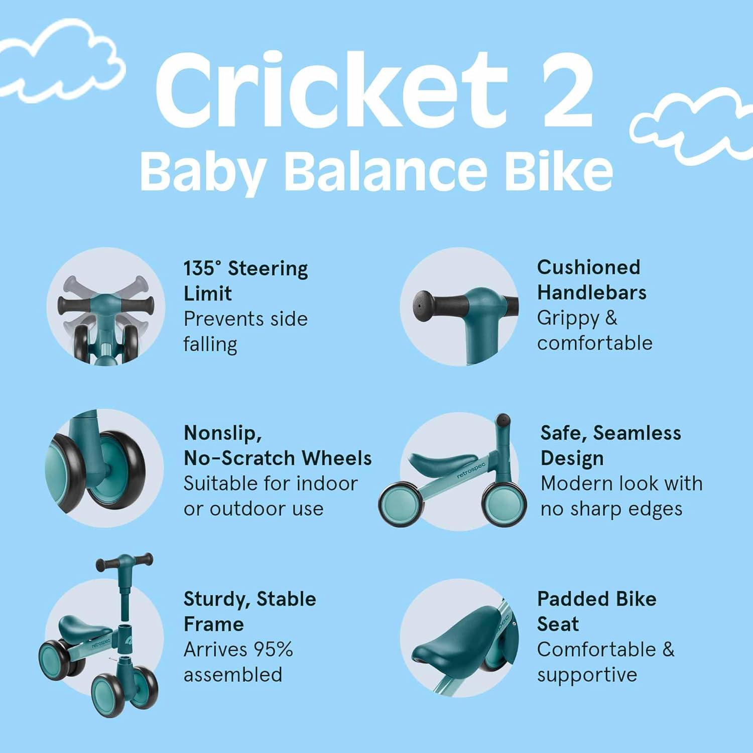 Retrospec Cricket 2 Baby Walker Balance Bike with 4 Wheels – Safe Learning Toy for Ages 12-24 Months – Scratch-Resistant Indoor Outdoor Toddler Riding Toy with Steering Limit & Soft Grips(Blue Ridge)