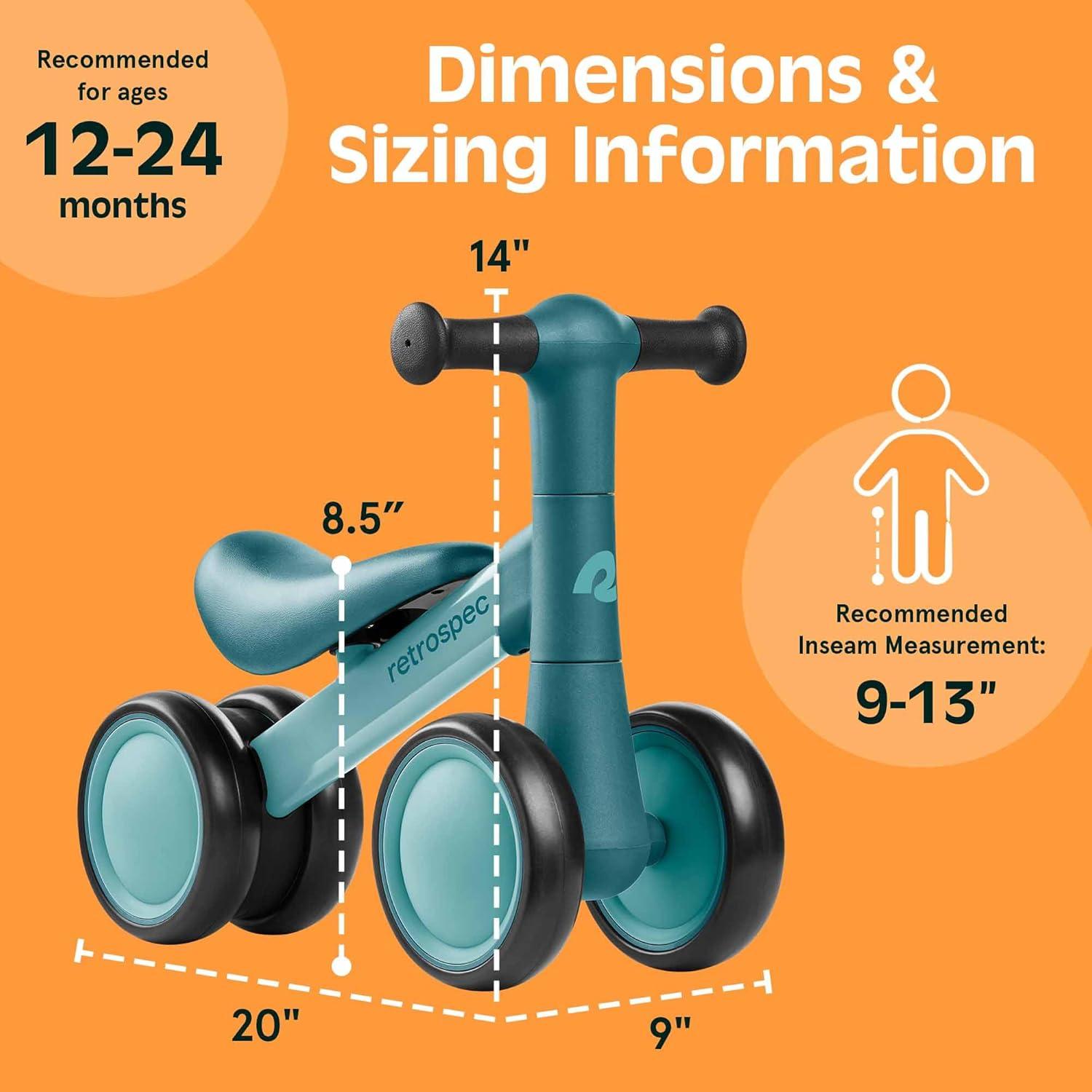Retrospec Cricket 2 Baby Walker Balance Bike with 4 Wheels – Safe Learning Toy for Ages 12-24 Months – Scratch-Resistant Indoor Outdoor Toddler Riding Toy with Steering Limit & Soft Grips(Blue Ridge)