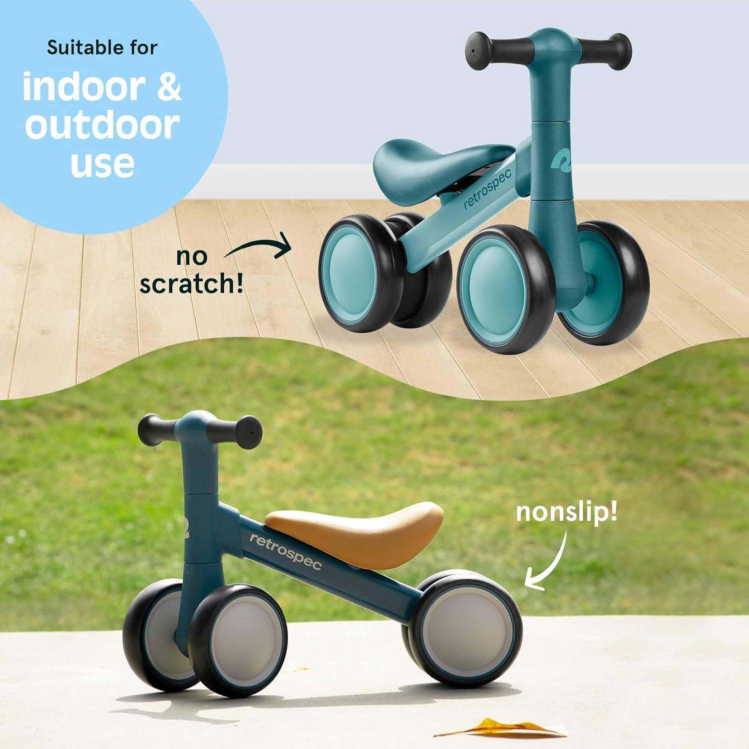 Retrospec Cricket 2 Baby Walker Balance Bike with 4 Wheels – Safe Learning Toy for Ages 12-24 Months – Scratch-Resistant Indoor Outdoor Toddler Riding Toy with Steering Limit & Soft Grips(Blue Ridge)