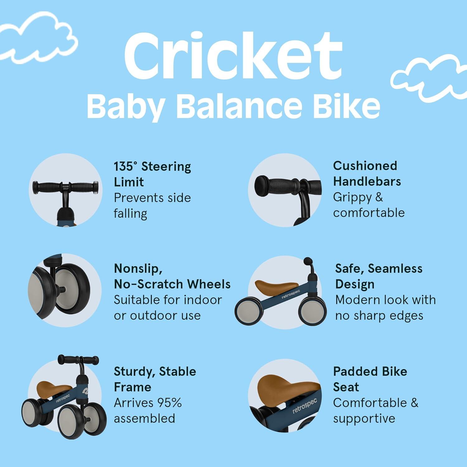 Retrospec Cricket Baby Balance Bike, 4-Wheel Ride-On Toy for Ages 12-24 Months – First Bike & Toddler Bike for 1 Year Old Boys & Girls, First Birthday Gift(Navy)