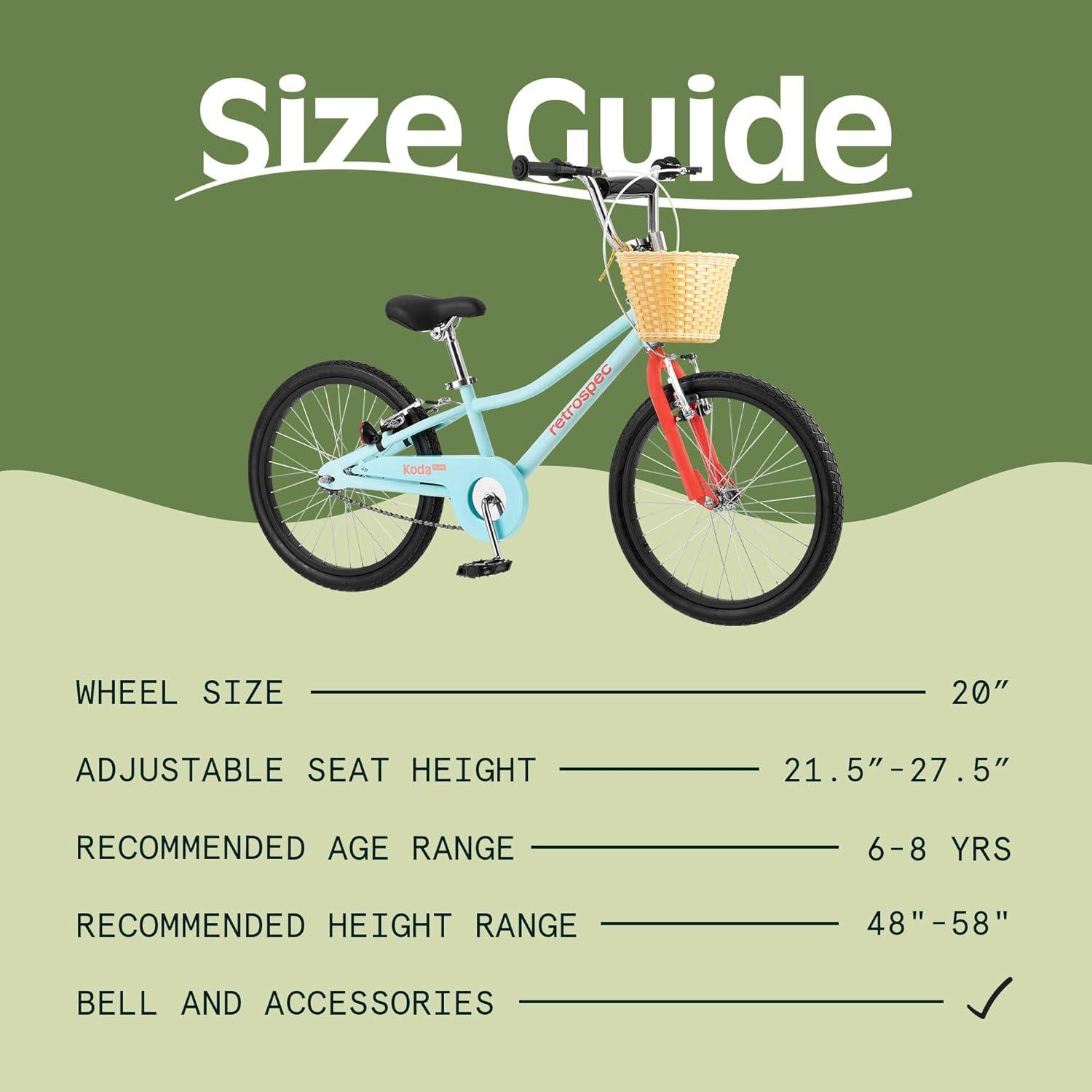 Retrospec Koda Plus Kids Bike for Boys & Girls Ages 6-8 Years – 20″ Children’s Bicycle, Adjustable Seat & Handlebars(Starfish)