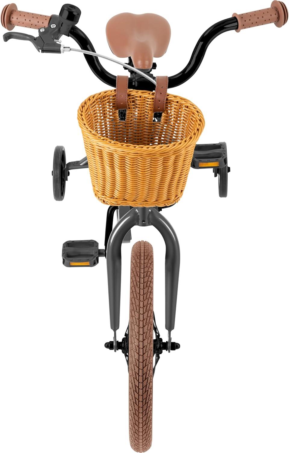 Retrospec Beaumont Mini 16in Kids Bike with Training Wheels & Basket – Beginner Bicycle for 4-6 Year Olds, Low-Profile Frame, V-Brakes & Safety Bell(Matte Graphite)