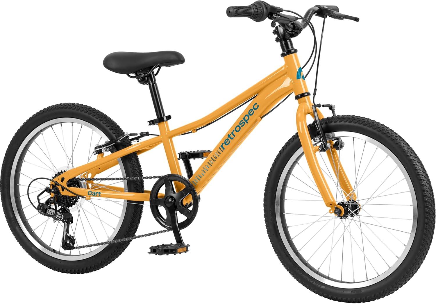 Retrospec Dart 20 & 24 Inch Kids Bike – 7-Speed Hybrid Bicycle for Ages 6-11 with 29in All-Season Tires & Shock Absorption – Adjustable Height Youth Bike with V-Brakes & Smooth Gear Shifting(Saffron)