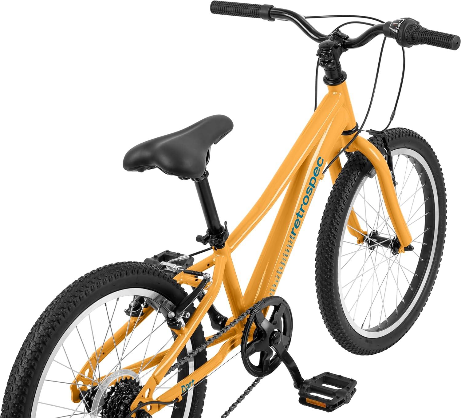 Retrospec Dart 20 & 24 Inch Kids Bike – 7-Speed Hybrid Bicycle for Ages 6-11 with 29in All-Season Tires & Shock Absorption – Adjustable Height Youth Bike with V-Brakes & Smooth Gear Shifting(Saffron)