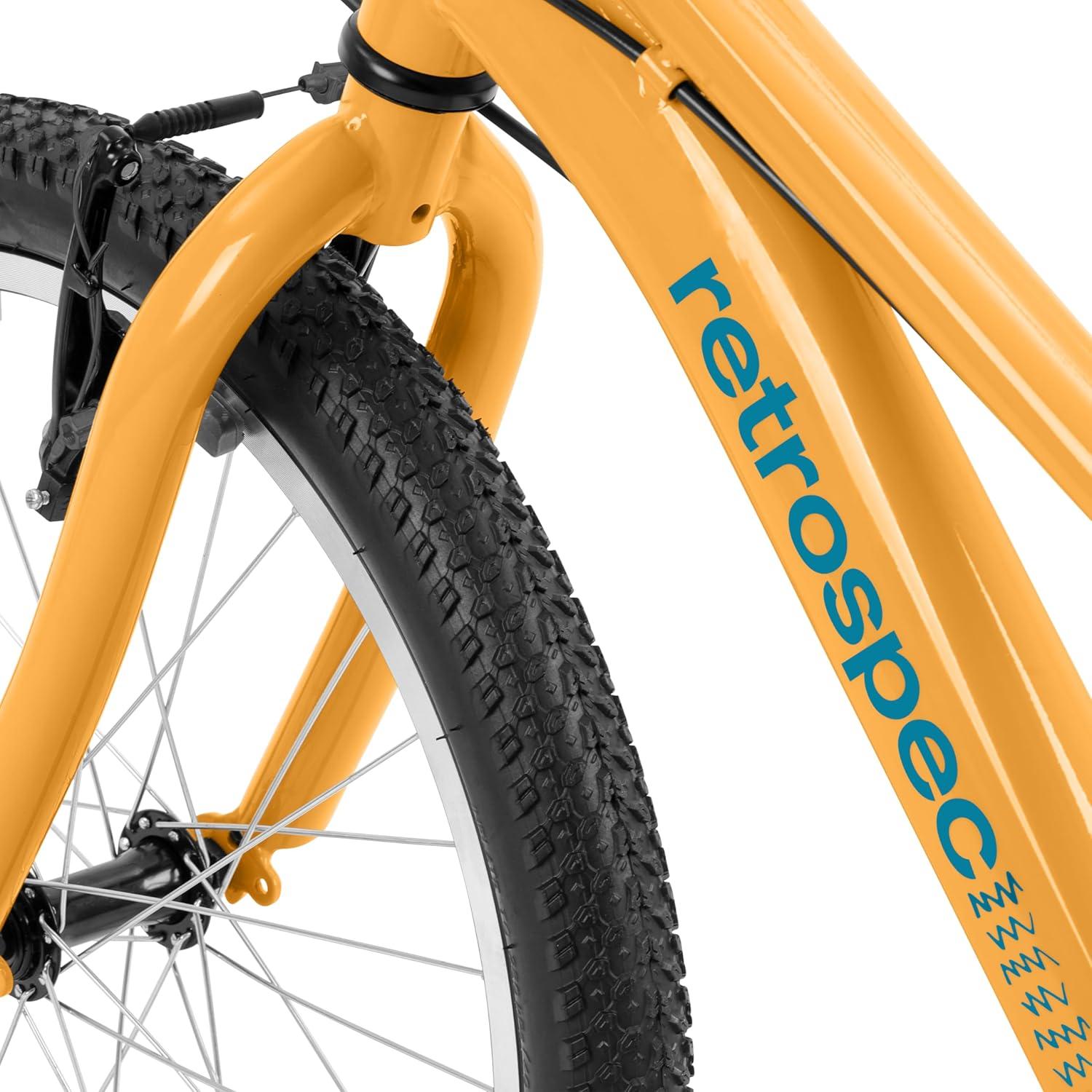 Retrospec Dart 20 & 24 Inch Kids Bike – 7-Speed Hybrid Bicycle for Ages 6-11 with 29in All-Season Tires & Shock Absorption – Adjustable Height Youth Bike with V-Brakes & Smooth Gear Shifting(Saffron)