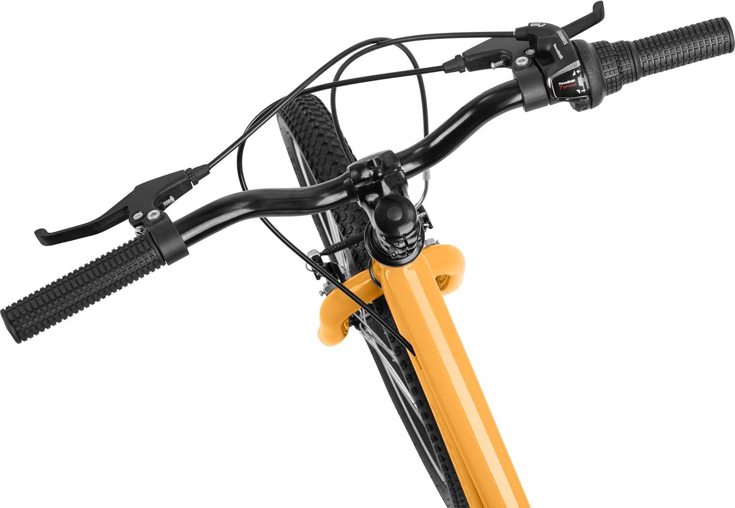 Retrospec Dart 20 & 24 Inch Kids Bike – 7-Speed Hybrid Bicycle for Ages 6-11 with 29in All-Season Tires & Shock Absorption – Adjustable Height Youth Bike with V-Brakes & Smooth Gear Shifting(Saffron)