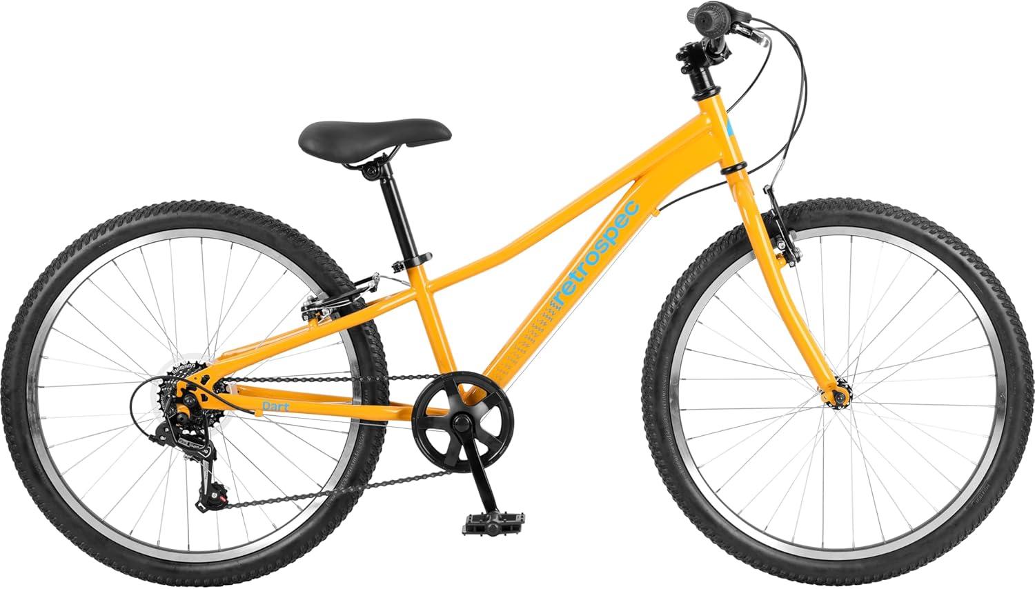 Retrospec Dart 20 & 24 Inch Kids Bike – 7-Speed Hybrid Bicycle for Ages 6-11 with 29in All-Season Tires & Shock Absorption – Adjustable Height Youth Bike with V-Brakes & Smooth Gear Shifting(Saffron)