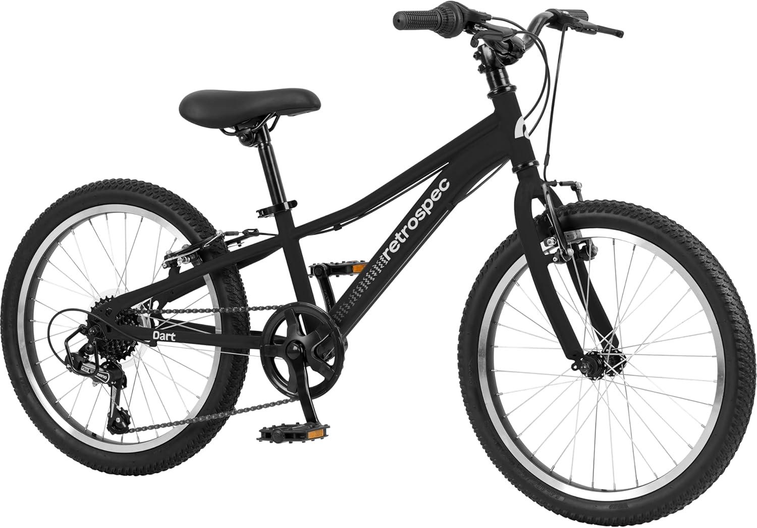 Retrospec Dart 20 & 24 Inch Kids Bike – 7-Speed Hybrid Bicycle for Ages 6-11 with 29in All-Season Tires & Shock Absorption – Adjustable Height Youth Bike with V-Brakes & Smooth Gear Shifting(Matte Black)