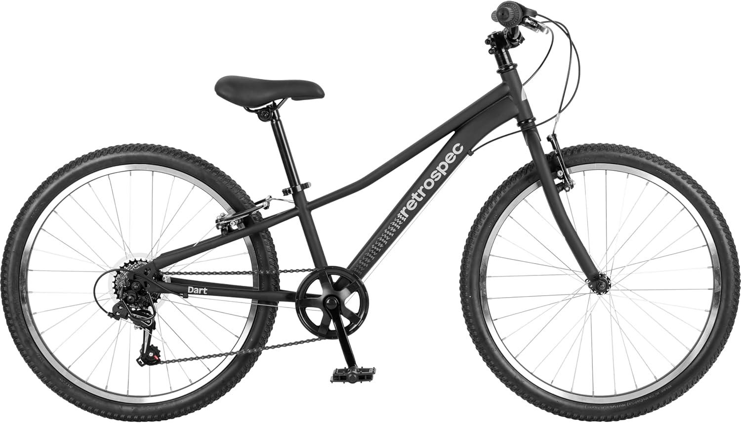 Retrospec Dart 20 & 24 Inch Kids Bike – 7-Speed Hybrid Bicycle for Ages 6-11 with 29in All-Season Tires & Shock Absorption – Adjustable Height Youth Bike with V-Brakes & Smooth Gear Shifting(Matte Black)