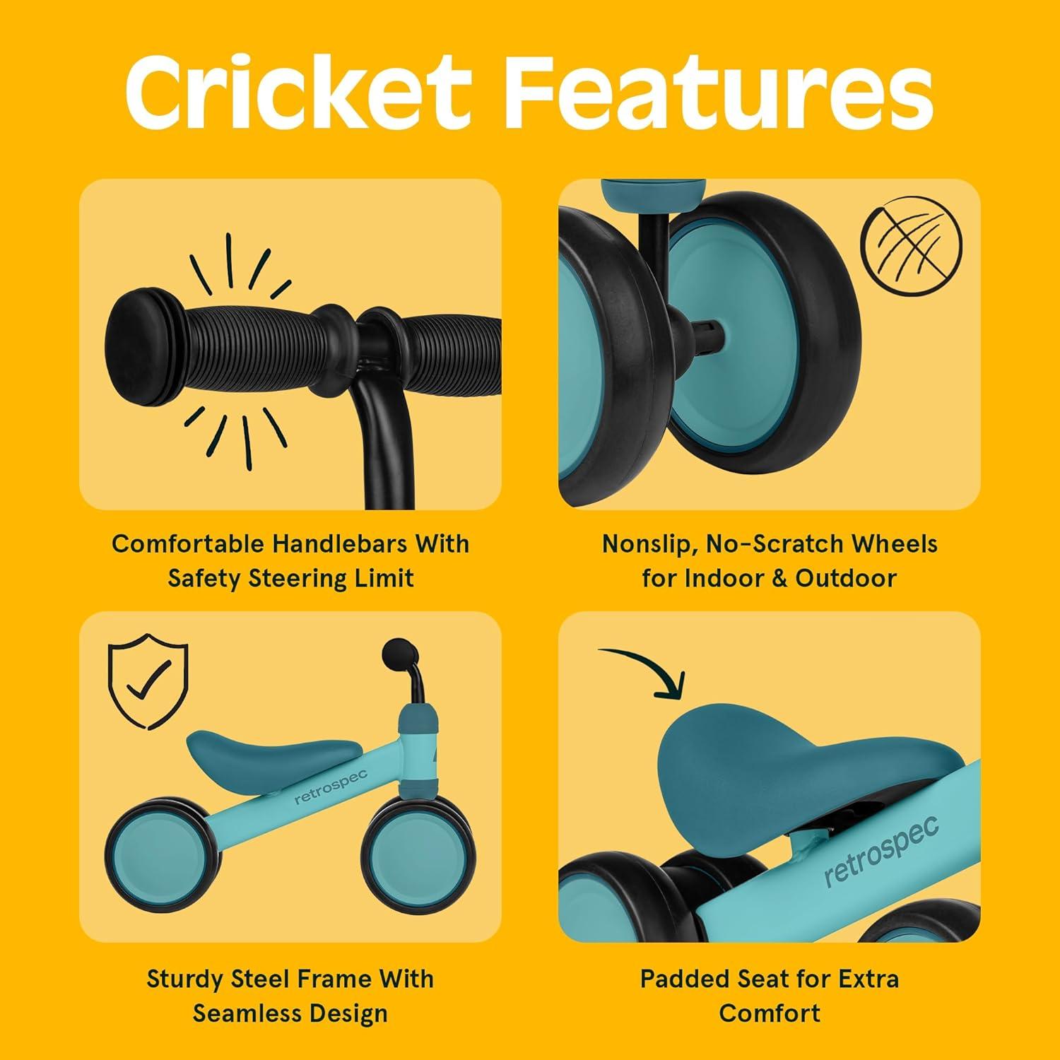 Retrospec Cricket Baby Balance Bike, 4-Wheel Ride-On Toy for Ages 12-24 Months – First Bike & Toddler Bike for 1 Year Old Boys & Girls, First Birthday Gift(Blue Ridge)