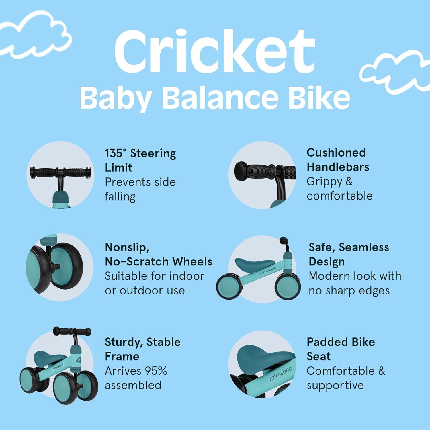 Retrospec Cricket Baby Balance Bike, 4-Wheel Ride-On Toy for Ages 12-24 Months – First Bike & Toddler Bike for 1 Year Old Boys & Girls, First Birthday Gift(Blue Ridge)