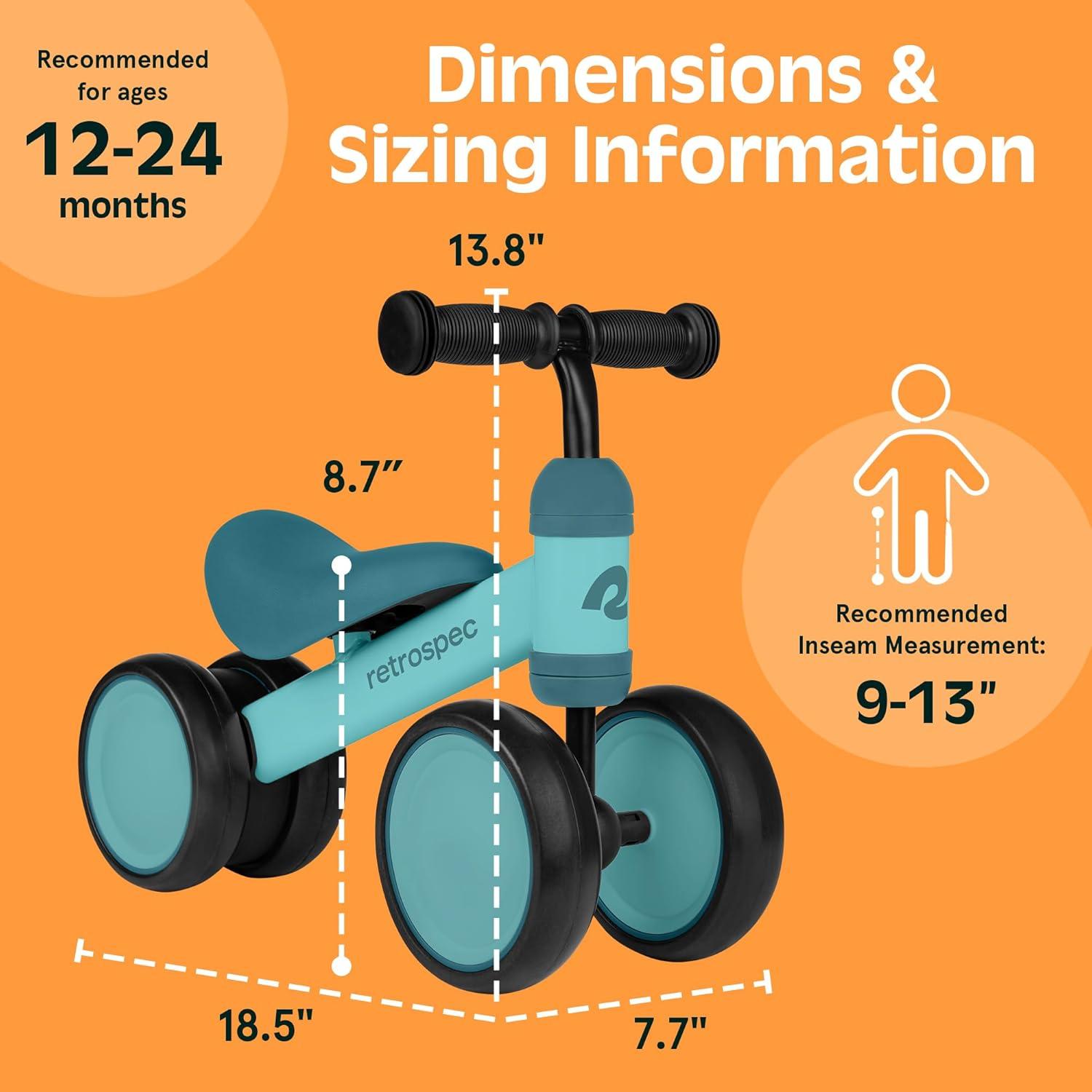 Retrospec Cricket Baby Balance Bike, 4-Wheel Ride-On Toy for Ages 12-24 Months – First Bike & Toddler Bike for 1 Year Old Boys & Girls, First Birthday Gift(Blue Ridge)