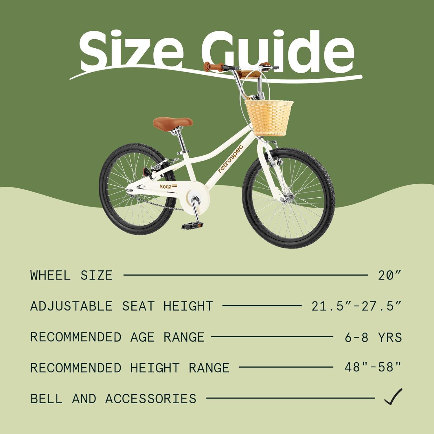 Retrospec Koda Plus Kids Bike for Boys & Girls Ages 6-8 Years – 20″ Children’s Bicycle, Adjustable Seat & Handlebars(Eggshell)