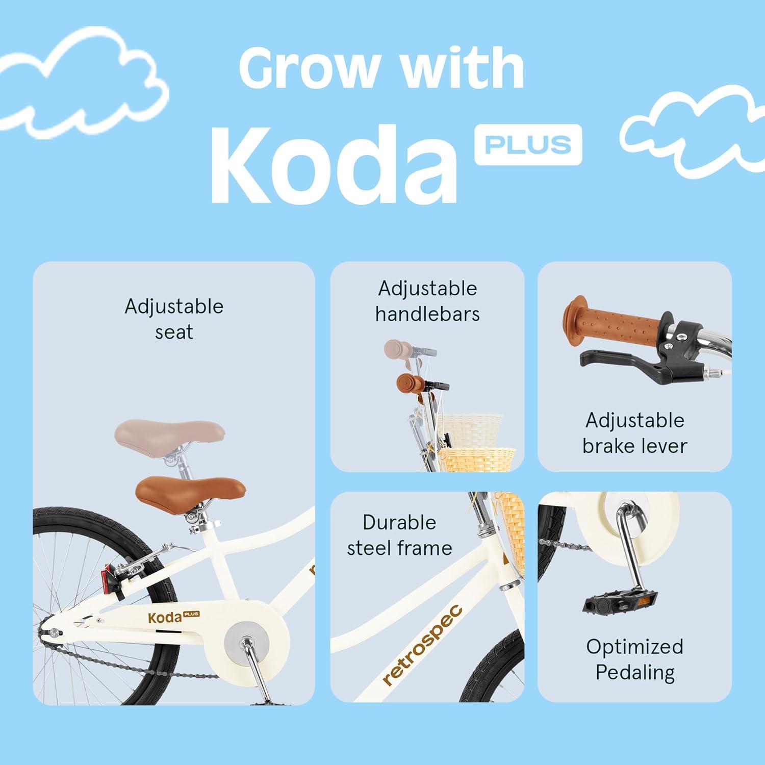 Retrospec Koda Plus Kids Bike for Boys & Girls Ages 6-8 Years – 20″ Children’s Bicycle, Adjustable Seat & Handlebars(Eggshell)