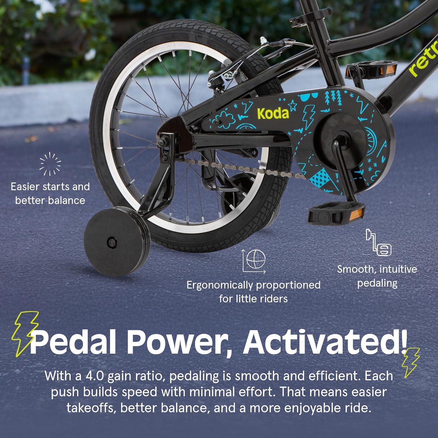 Retrospec Koda Plus Kids Bike for Boys & Girls Ages 4-6 Years – 16″ Children’s Bicycle, Adjustable Seat & Handlebars(Black Neon)