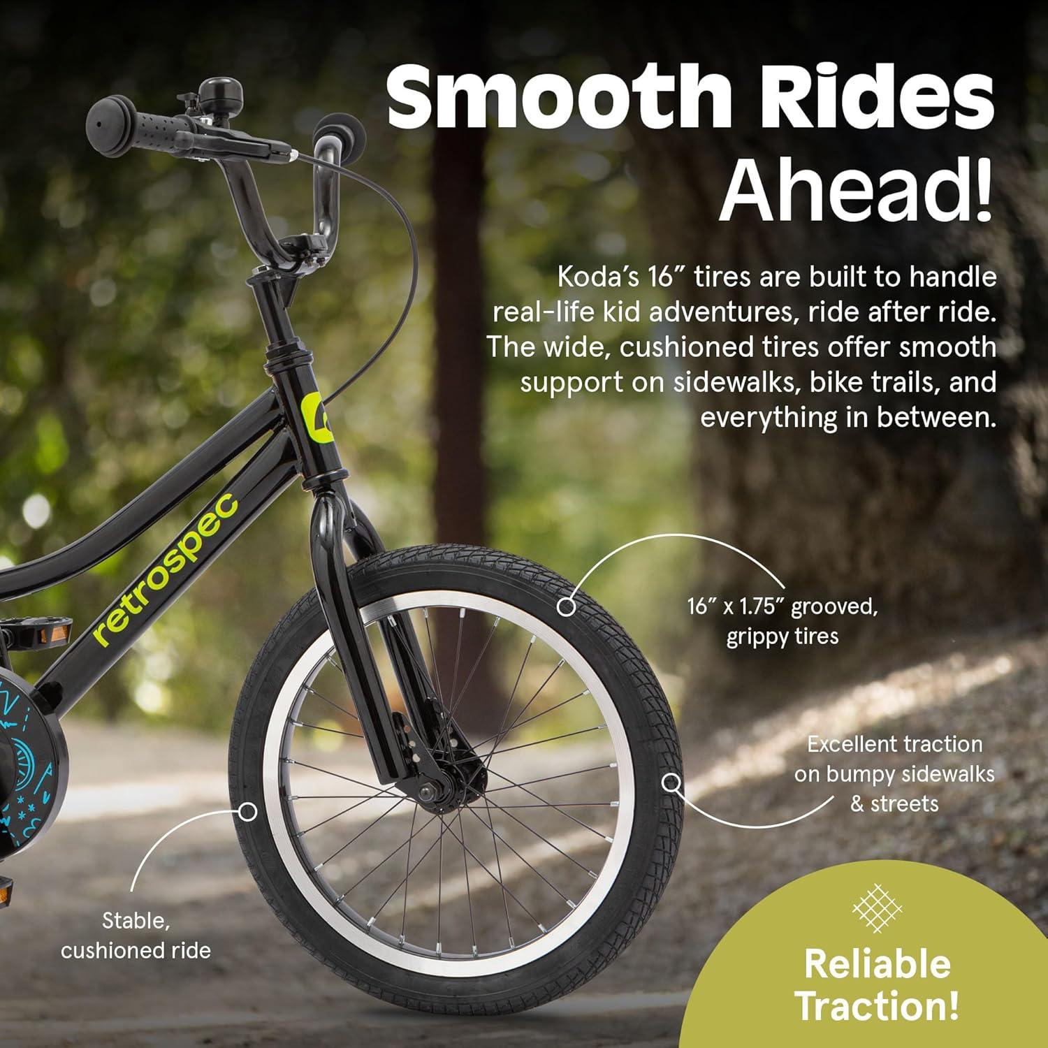 Retrospec Koda Plus Kids Bike for Boys & Girls Ages 4-6 Years – 16″ Children’s Bicycle, Adjustable Seat & Handlebars(Black Neon)