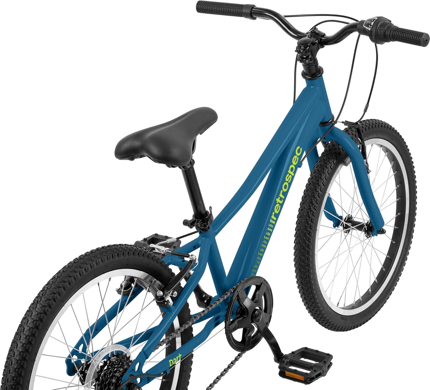 Retrospec Dart 20 & 24 Inch Kids Bike – 7-Speed Hybrid Bicycle for Ages 6-11 with 29in All-Season Tires & Shock Absorption – Adjustable Height Youth Bike with V-Brakes & Smooth Gear Shifting(Blue Tang)