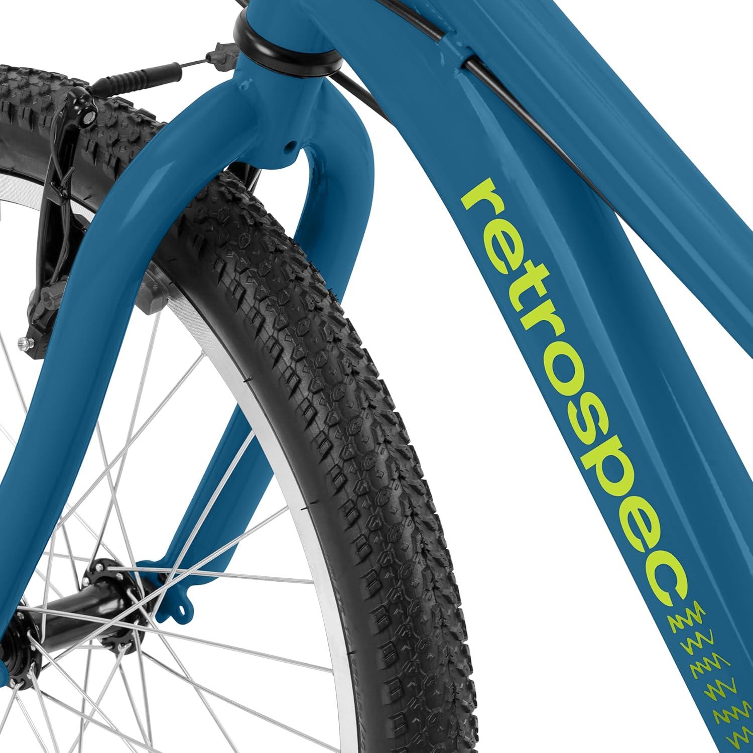 Retrospec Dart 20 & 24 Inch Kids Bike – 7-Speed Hybrid Bicycle for Ages 6-11 with 29in All-Season Tires & Shock Absorption – Adjustable Height Youth Bike with V-Brakes & Smooth Gear Shifting(Blue Tang)